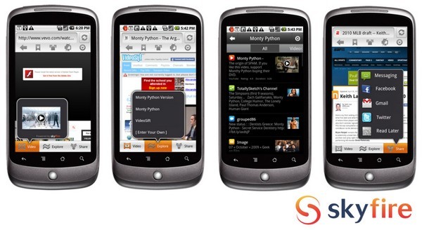 Skyfire — первый браузер для Android с поддержкой Flash-видео