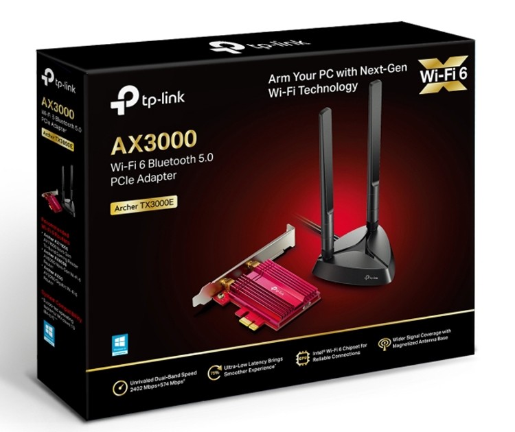 Адаптер TP-Link Archer TX3000E обеспечивает поддержку Wi-Fi 6 и Bluetooth 5.0