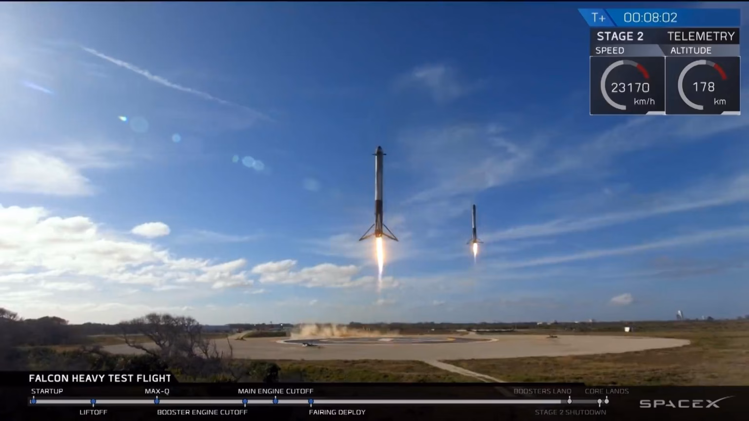 SpaceX показала посадку прискорювачів Falcon Heavy після запуску телескопа NASA